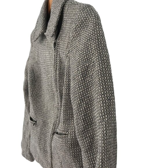 Talbots 2P Gray Tweed Moto Jacket Blazer Full Zip Wool Blend Pockets Metallic - Picture 6 of 14